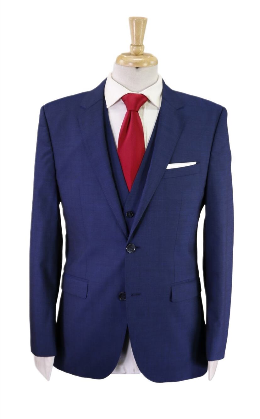 Hugo Boss Red Label Royal Blue Slim Fit 3-Piece Wool Iridescent Suit 38R